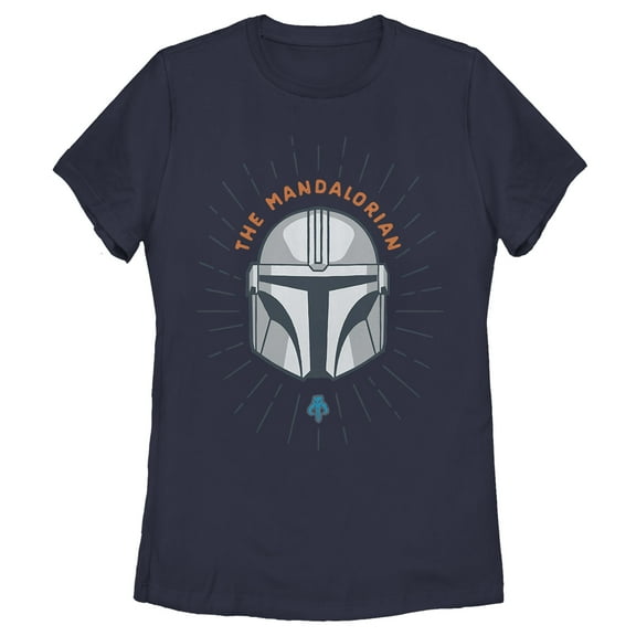 Women's Star Wars: The Mandalorian Helmet Cartoon  Graphic Tee Navy Blue X Large