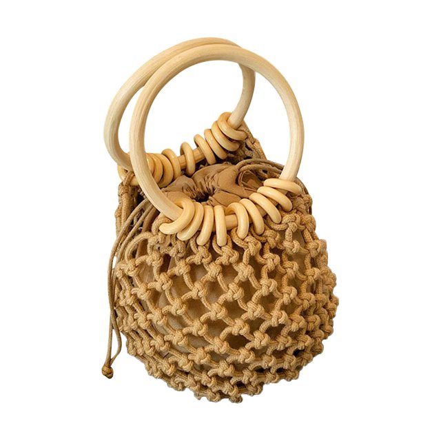Gupgi Woman Drawstring Bucket Bag Vacation Beach Style Wrist Pack Retro Woven Handbag with Inner Cloth