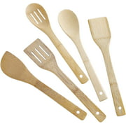 Bamboo Cooking Utensils Set, 5 Kitchen Wooden Cooking Set with Holder