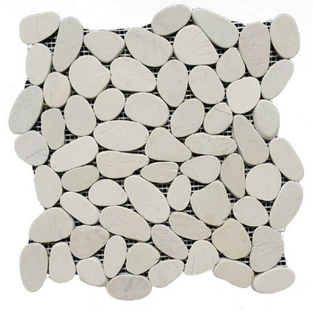 White Pebble Tile - 12 in. x 12 in. White Honed Sliced Pebble Floor and Wall Tile (5.0 sq. ft. / case)