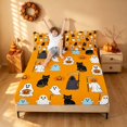thumbnail image 3 of Homewish Halloween Reaper Ghost Queen Sheets, Cartoon Black Cat Pumpkin Queen Sheet Sets, Orange White Black Blue, 4 Pieces (1 Flat Sheet, 1 Fitted Sheet and 2 Pillowcases), 3 of 5