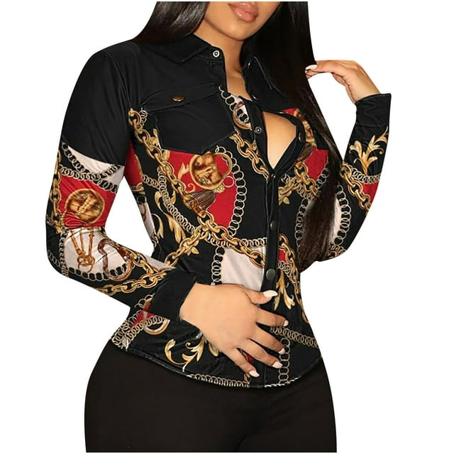 Long Cardigan for Women Fashion Women Lapel Printing Front Button Cardigan Long Sleeves Shirt Tops Coat Long Sleeves for Women Long Coat for Women Fashion Tops for Women Fashion Tops