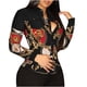 thumbnail image 2 of Puntoco Moda Mujer Solapa Impresión Botón Frontal Cárdigan Manga Larga Camisa Tops Abrigo Puntoco Puntoco-1, 2 of 8