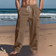 thumbnail image 5 of Men's Linen Four Seasons Thin Breathable Cargo Multi-pocket Pants, Loose Casual Wide Leg Trousers for Travel and Comfort,Coffee,2XL, 5 of 6