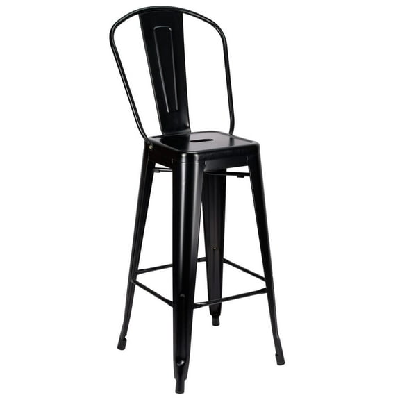 Black Semi-Gloss Tolix Style Metal Barstool with Back by Chivari
