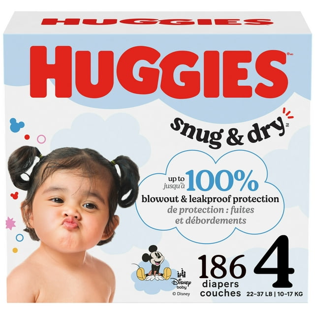 Huggies Snug & Dry Baby Diapers, Size 4 (22-37 lbs), 186 Ct