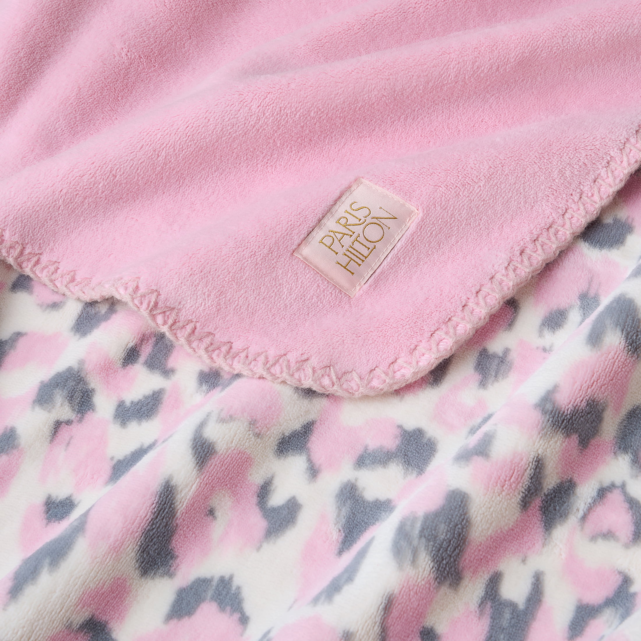 Paris Hilton Plush Throw Blanket, Reversible Fleece, 60" x 70", Pink Leopard