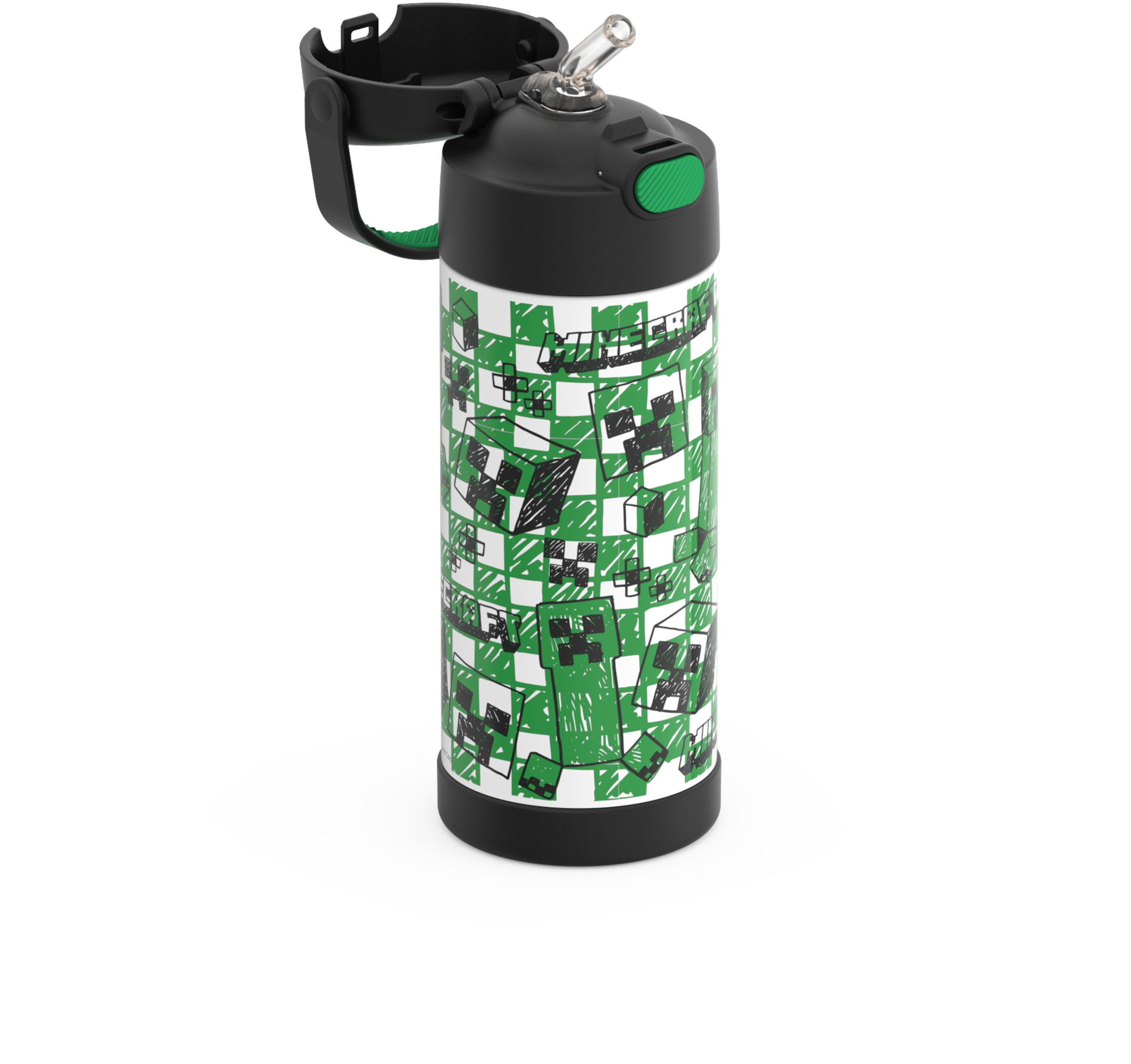 Thermos Kids Stainless Steel Funtainer Water Bottle with Straw, Dishwasher Safe, Leak Proof, Minecraft, 14 Fluid Ounces