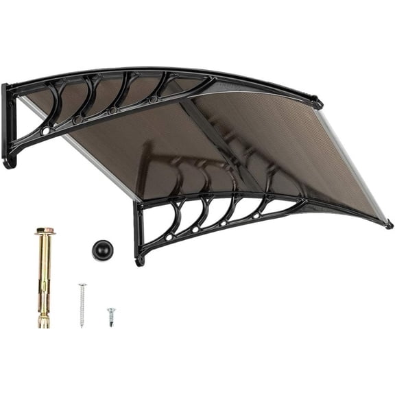 Window Awnings for Doors Canopy 40''x35.4'', Polycarbonate Cover Front Door Outdoor Patio Awning Canopy UV Rain Snow Sunlight Protection Hollow Sheet, Brown Board & Black Bracket