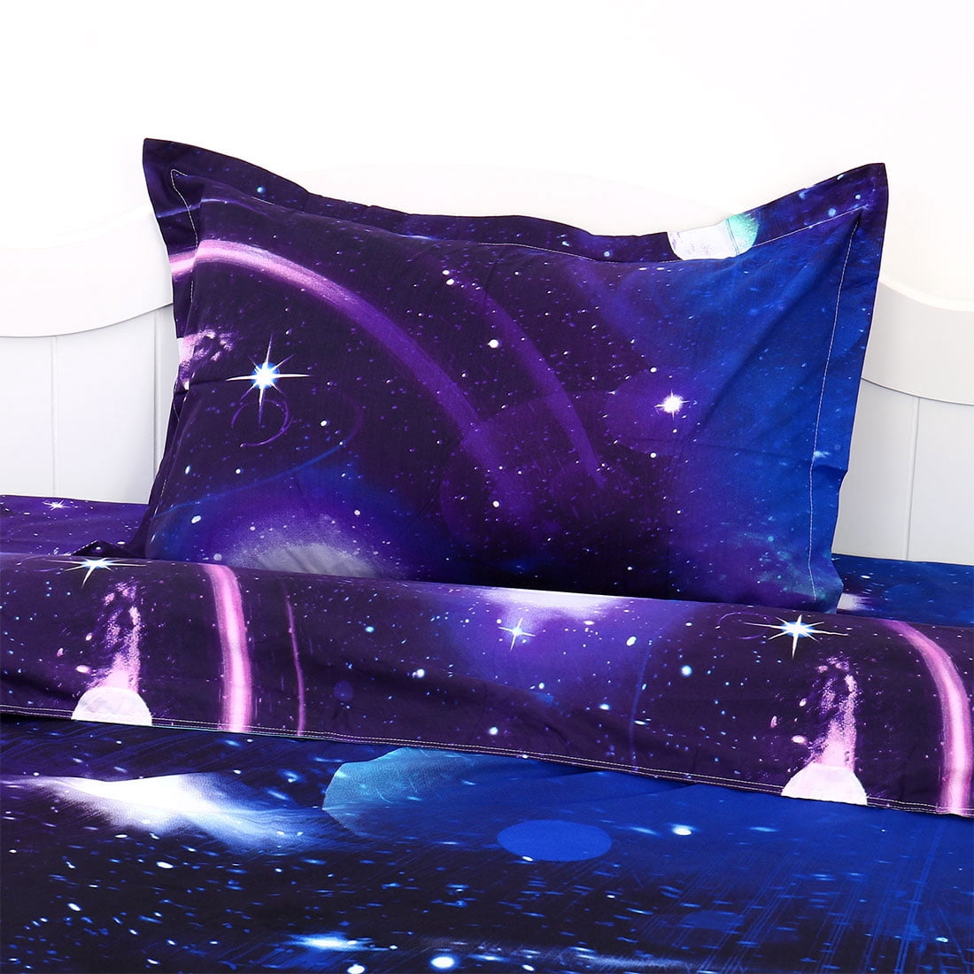 2 Piece 3D Galaxy Duvet Cover Bedding Set with Pillowcase Dark Purple Twin