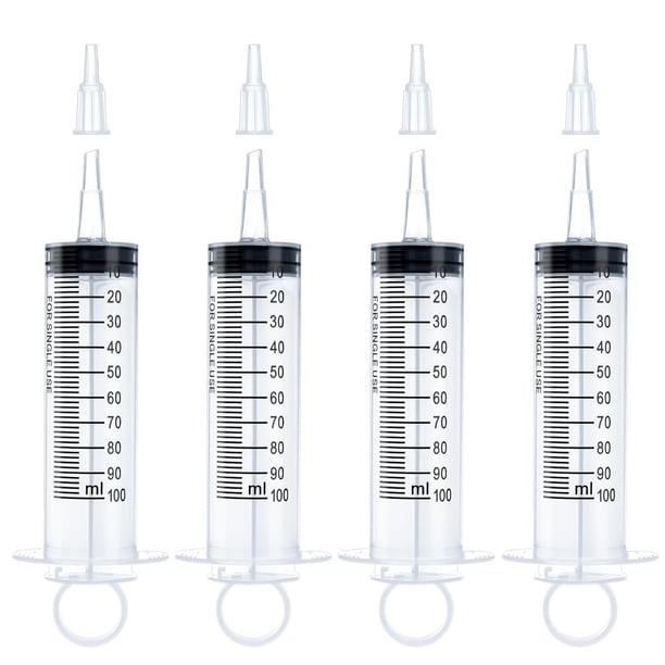 Jeringas de calostro - 4 unidades - 100 ml - Jeringas de plástico - Con tapa - Sin aguja - Estériles, envasadas individualmente - Aptas para uso alimentario en laboratorios científicos