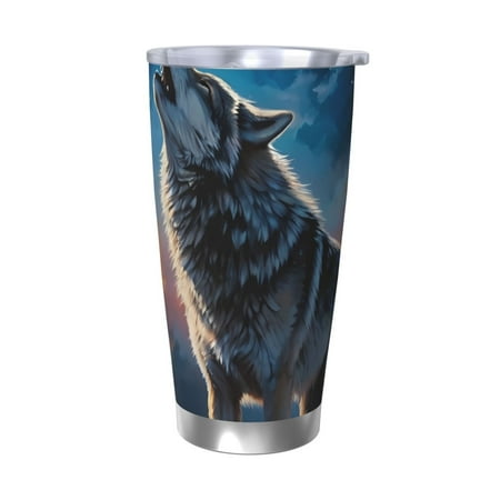 

Zeuib Lonely Night Sky Wolf Printed 20oz Stainless Steel Insulated Car Cup Stainless Steel Thermal Cup Vacuum Insulated Leak-proof Travel Mug Cup-Without Straw