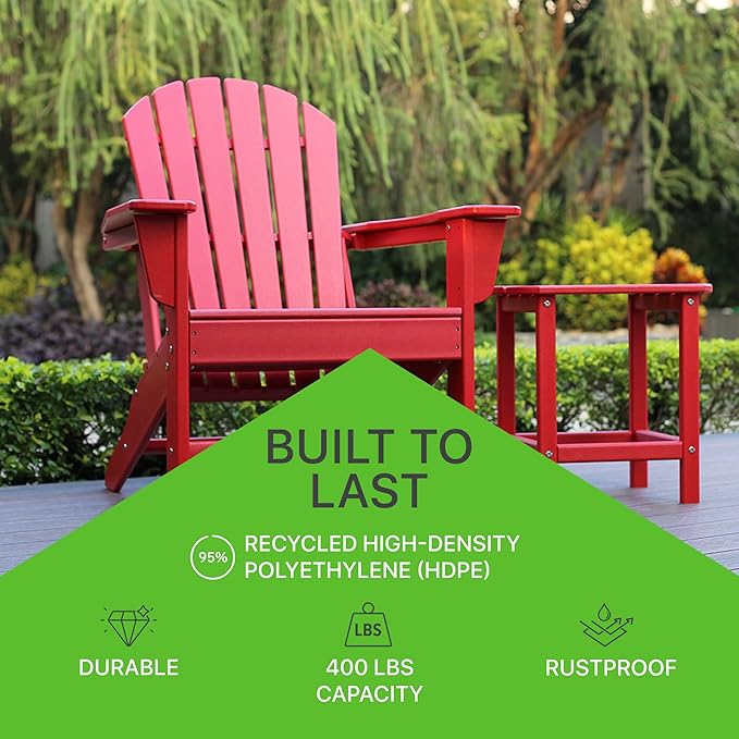 NewTechWood Atlantic Classic Curveback Ruby Red Plastic Outdoor Patio Adirondack Chair