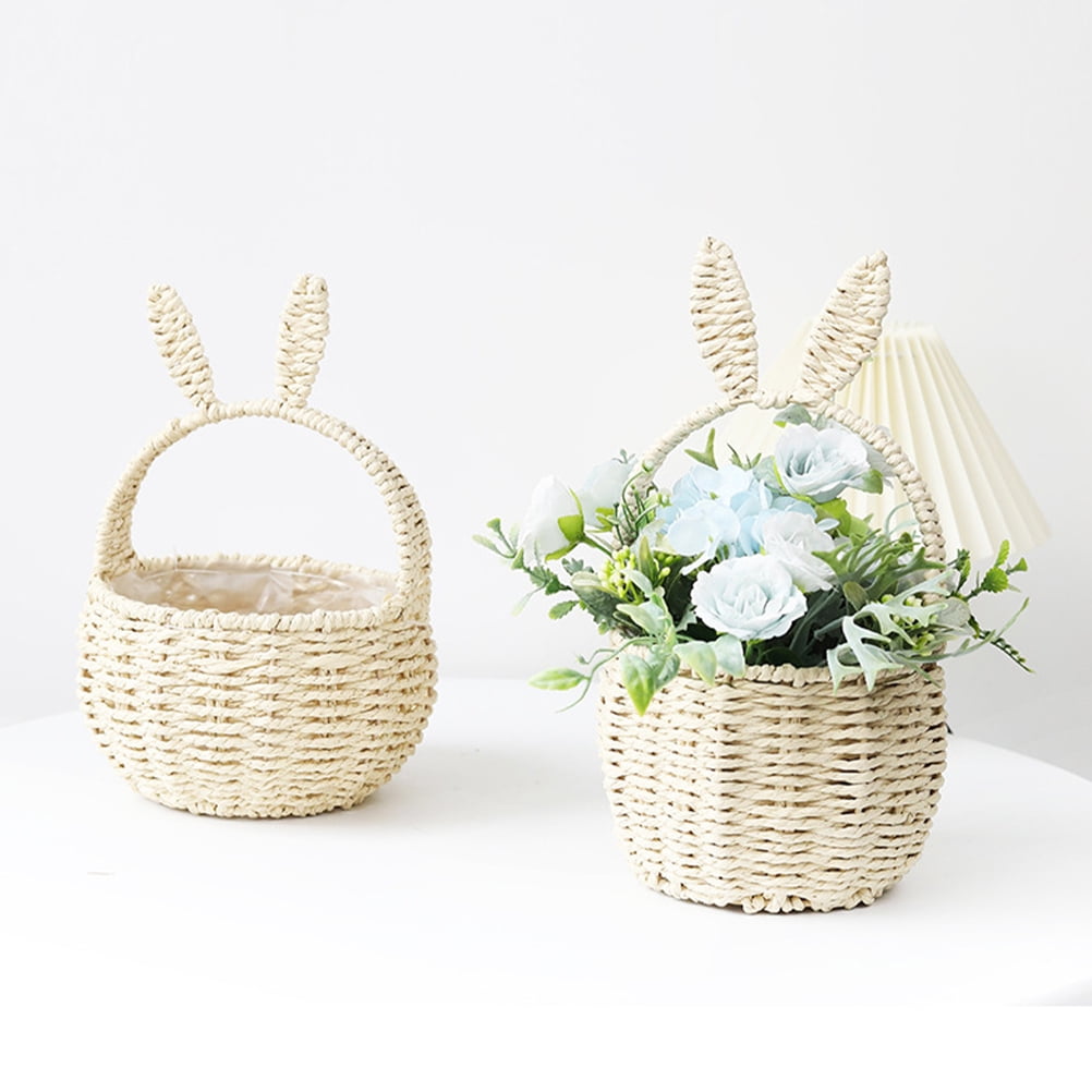 MLINS 4pcs Bunny Woven Basket Easter Party Treats Basket Handheld Woven Storage Basket With Handle