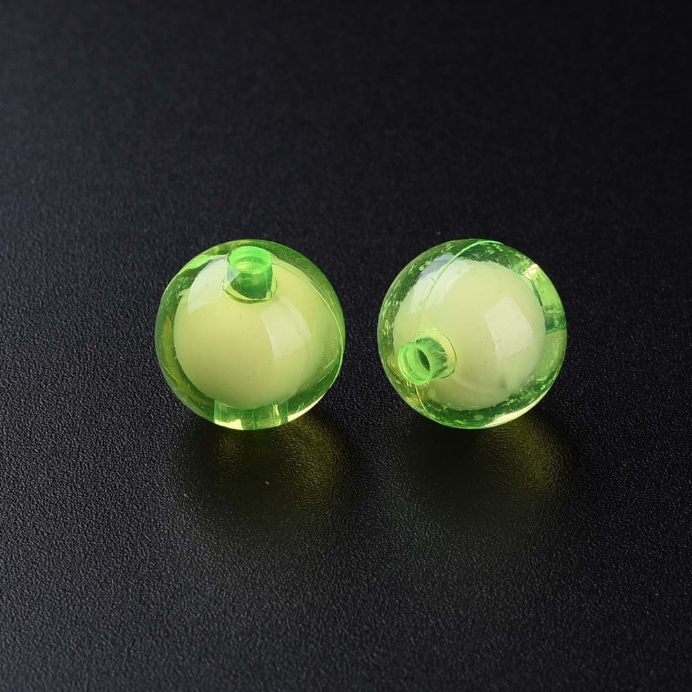 500gs Transparent Acrylic Beads Bead in Bead Round Lawn Green 11.5x11mm Hole: 2mm about 520pcs/500g