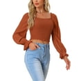 thumbnail image 4 of INSPIRE CHIC Crop Blouse Long Sleeve Top for Women's Ruffle Square Neck Casual Blouses Caramel XS, 4 of 5