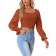 thumbnail image 4 of Blusa de manga larga Crop Inspire Chic para mujer, blusas casuales con cuello cuadrado y volantes, color caramelo, talla L, 4 of 6