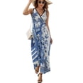 thumbnail image 2 of Blue Chinoiserie Toile Pattern Womens Night Club Maxi Dress V Neck Sleeveless Bohemia Long Dresses, 2 of 9