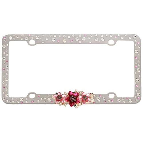 Valor LPF7DS001PNM 3D Jewelry And Crystal Silver Plastic License Plate Frame