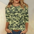 thumbnail image 2 of GIPQJK Women Camouflage Print Shirt 2024 Fall Graphic 3/4 Sleeve Tunic Sweatshirts Tops O-Neck Loose Fit T-Shirts Light Green,XL, 2 of 5