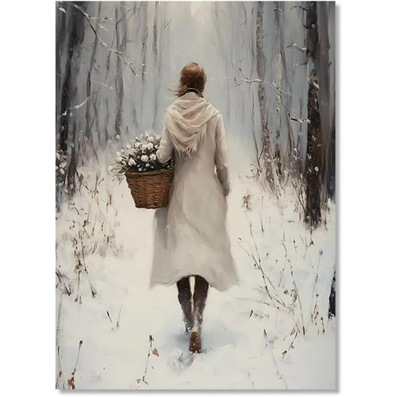 Christmas Landscape Winter Poster Farmhouse Elk Pine Cones Snowman Nature Canvas Painting Print Wall Pictures Living Room Decor (8 x12inch=(20 x30 cm),Unframed)