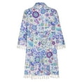 thumbnail image 4 of Leesechin Fashion Women V-Neck Summer Print 3/4 Sleeve Tassels Patchwork Mini Dress, 4 of 6