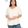 thumbnail image 2 of Zenana Women's V-Neck Heavy Dobby Boat Neck Rolled Short Sleeve Blouse Top, 2 of 3