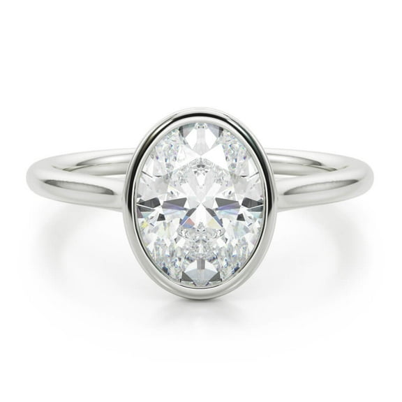 Lina Jewel Oval Cut Bezel Setting Engagement Ring for women's - 2.13 Ct Lab-Created Simulated Diamond - 14K White Gold Plated - Wedding Ring for Women - Ideal Gift for Engagement or Special Occasion
