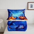 thumbnail image 5 of Homewish Magical Halloween Pumpkin Full Size Comforter Sets,Bat Night Sky Print Bedding Comforter Set,Deep Blue Orange,Halloween Reversible,3 Pieces,1 Comforter and 2 Pillowcases, 5 of 7