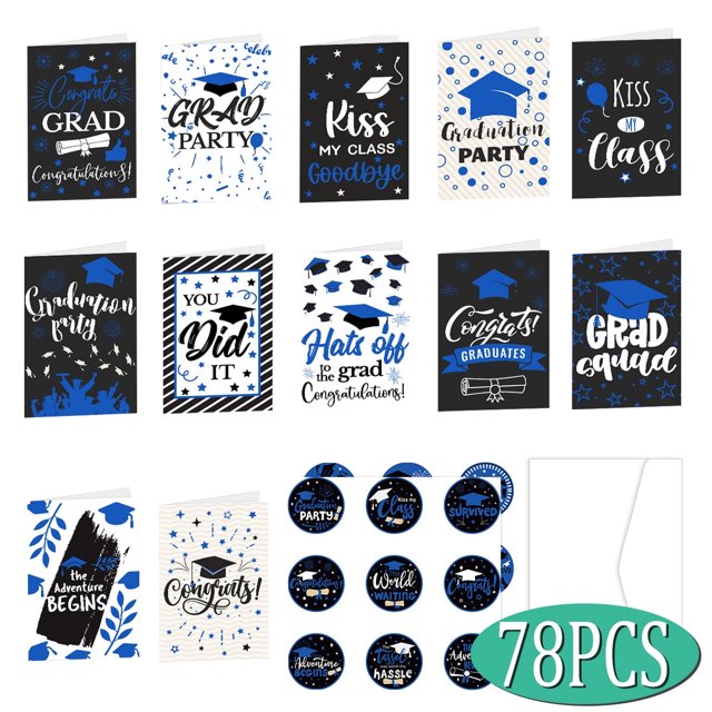 Tarjetas de graduación para regalo de graduación, tarjetas de felicitación con sobres, suministros para fiestas de graduación de la universidad y la escuela secundaria, color azul