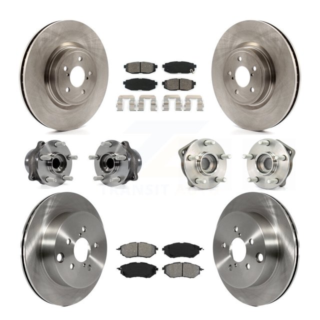 Transit Auto Front Rear Hub Bearings Assembly Disc Brake Rotors and Semi-Metallic Pads Kit (10Pc) for Car 2014 Subaru Forester 2.0L To 01 14 - Left Right Side (Driver Passenger) KBB-109739