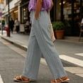 thumbnail image 2 of Women's Solid Lace Elastic Waist Long Pants with Side Pockets, Polyester Casual Pants, Mid Waisted Pants, Pants for Women, Straight Leg Dressy Casual Trousers | UKHCCC,Gray L, 2 of 9