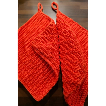 Crocheted Pot Holder - LAMINATED POSTER Fabric Wool Crochet Oven Mitts Red Poster Print 24 x 36