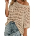 thumbnail image 3 of Cover Ups for Swimwear Women, Plus Size Cover Ups for Swimwear Women Off The Shoulder Solid Color Crochet Coverups Hollow Out Short Sleeve Womens Bathing Suit Coverups, 3 of 8