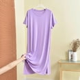 thumbnail image 2 of OVAFBAU Womens Nightgown Sleepshirt Pajama Dress Casual Cotton Crew Neck Short Sleeve Slit Loose Loungewear Dress Sleepwear, 2 of 6
