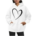 thumbnail image 6 of YUGYXL Womens Heart Print Sweatshirts Classic Fit Long Sleeve Hoodies Fashion Drawstring Comfy Hooded with Front Pocket White S, 6 of 6