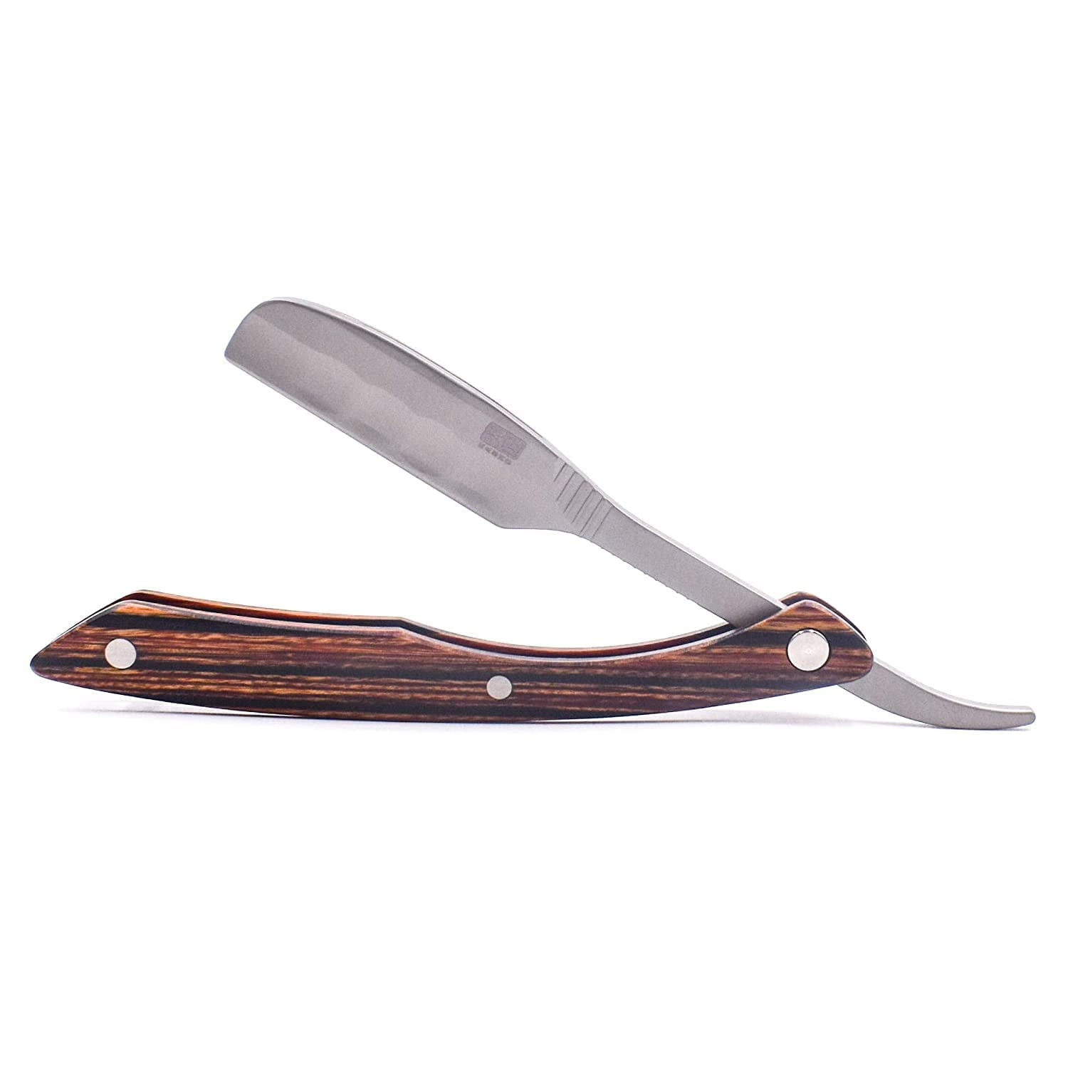 Kai Kasho Captain Woody Professional Folding Japanese Straight Edge Barbering Razor with Leather Case, Compatible with Feather Artist Club and Kai Captain Blades, 20 Kai Captain Titan Blades Included