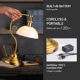 thumbnail image 3 of O'Bright Bankers - Cordless LED Table Lamp, Battery-Operated, Rechargeable, 3-Level Dimming, Universal USB-C Charging, 180° Swivel Head, White Jade Glass Shade, Antique Brass, 3 of 7