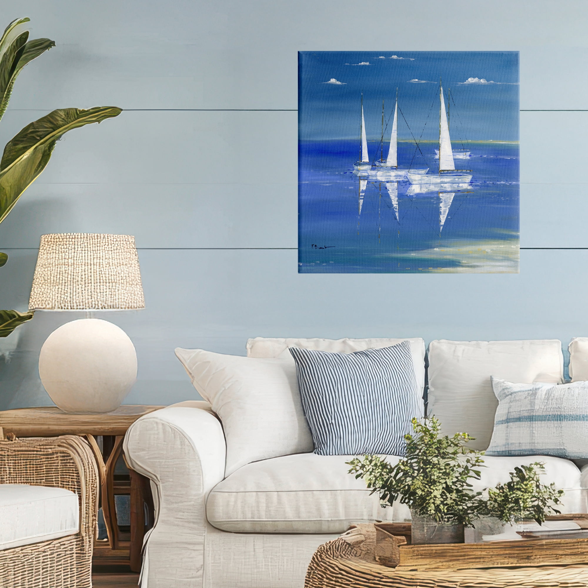 Stupell Industries Serenity Sailboats Reflected on Water Canvas Wall Art, design by Paul Brent