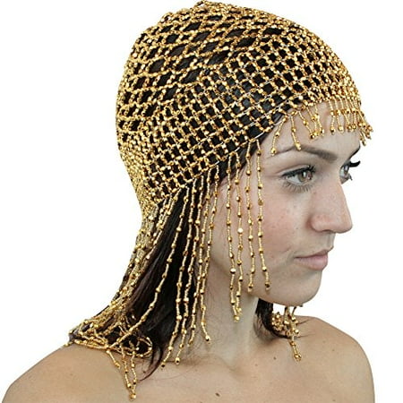 Belly Dance Dancer Dancing Veil - Hip Shakers Gold Womens Exotic Cleopatra Beaded Belly Dance Head Cap
