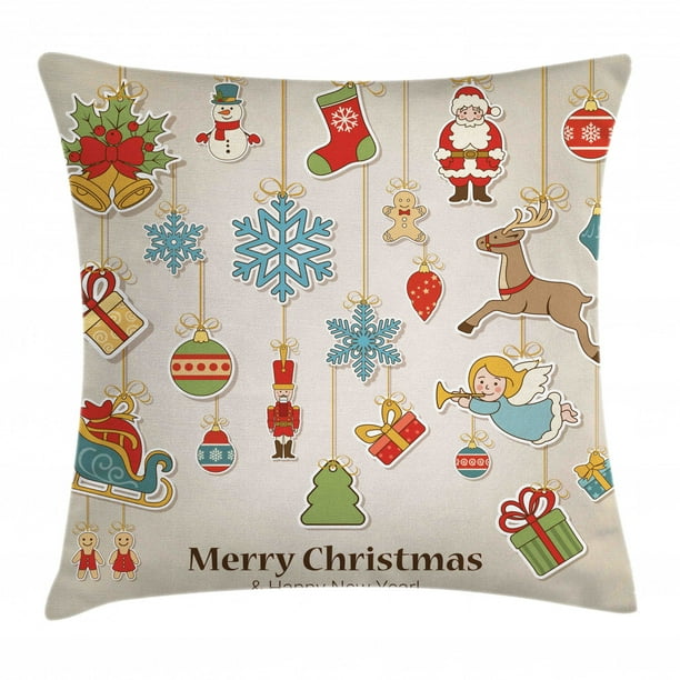 Christmas Throw Pillow Cushion Cover, Xmas Winter Holiday Themed Icons
