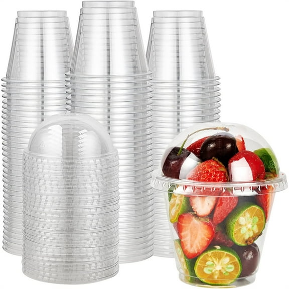 NOGIS 200 Count 9oz Cups with Dome Lids, Clear Plastic Cups for Iced Drinking, Disposable Dessert Cups with Lids for Ice Cream Cupcake Iced Drink