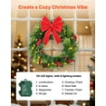 thumbnail image 5 of 24 Inches Pre-Lit Artificial Christmas Wreath with 50 LED Lights and Timer, Decorated with Red Berry Mini Bow, Pine Cones, Red Berry Clusters, Holly Leaves, Suitable for Fireplace Door Window, 5 of 9