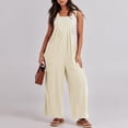 thumbnail image 6 of Wide Leg Overalls for Women Loose Fit Casual Sleeveless Linen Jumpsuit Tie Straps Bib Summer Rompers with Pockets White M, 6 of 8
