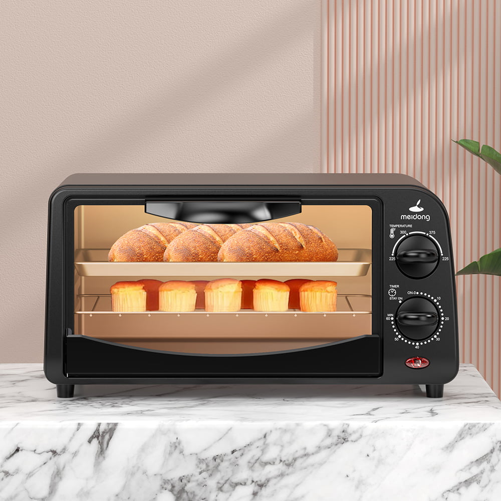 1000W Easy to Control with Temperature Control & Adjustable 60-Minute Bake Countertop Compact Size Meidon 4-Slice Toaster Oven Toast Black Broil 
