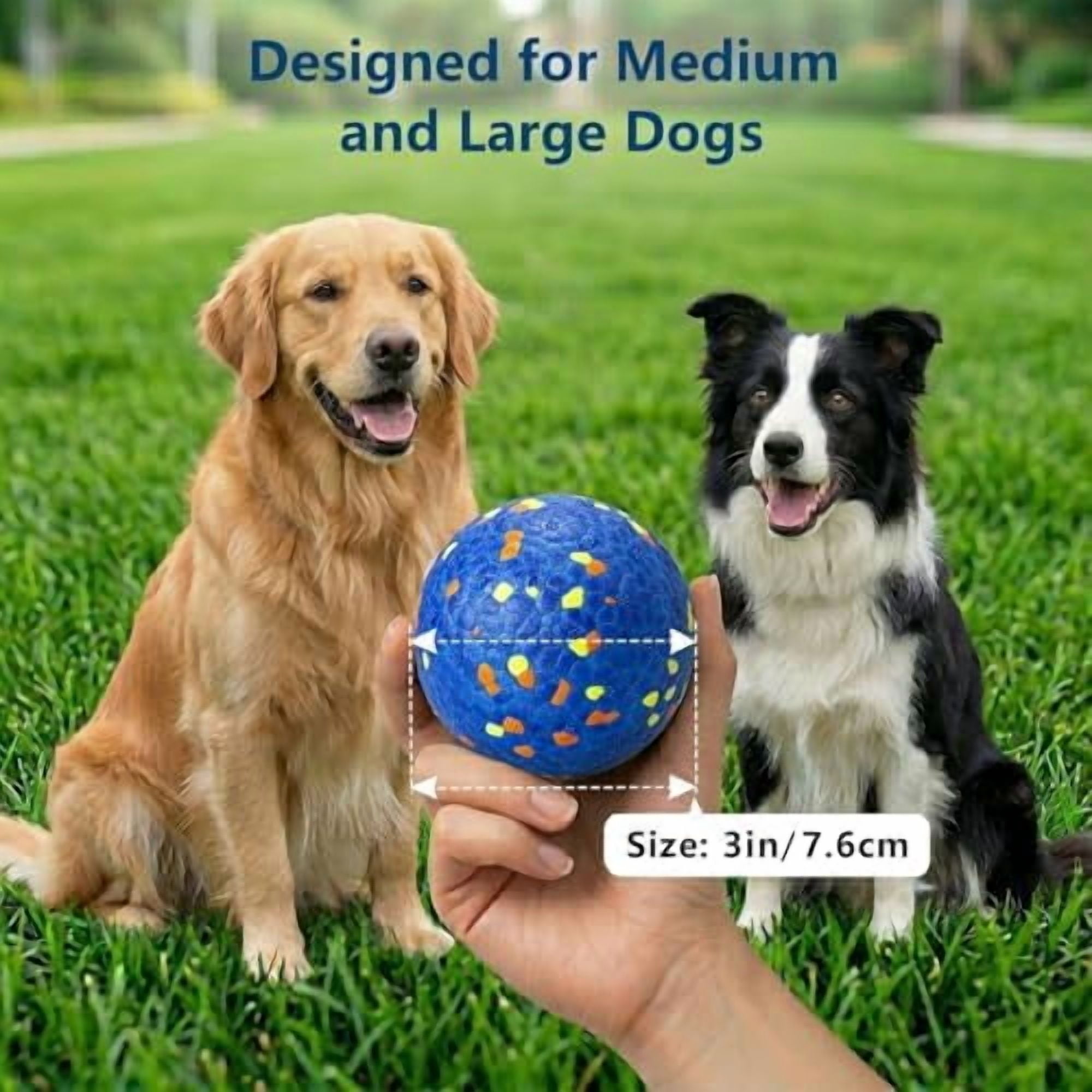Dog Ball Toys Dog Tennis Ball for Aggressive Chewers Indestructible Bouncy Lightweight Water Toy Fetch Ball for Large Medium and Small Dog Blue & Orange (2-Pack),Medium (3" diameter)