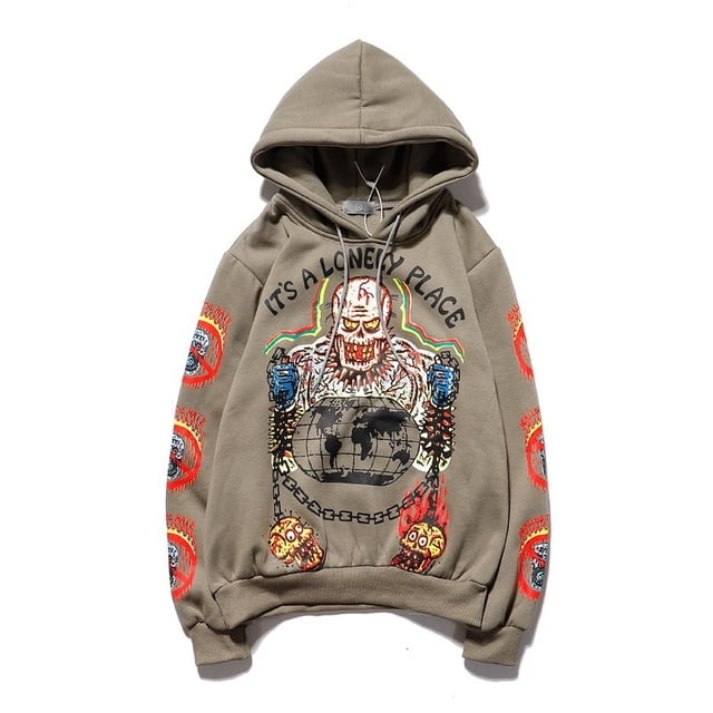 Graffiti Letter Foam Plus Velvet Kanye Sudaderas Hombres de gran tamaño Fleece Stranger Things Sudadera con capucha Unisex Pullover Hoody Tan Jianjun unisex