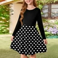 thumbnail image 2 of Abcomgle Girls Long Sleeve Dresses 10-12 Casual A-Line Fall Girls T-Shirt Dresses Polka Dot Crew Neck Girls Skater Dress Beach Swing Dresses for 4-14t Kids 5-6 Years,Black, 2 of 5
