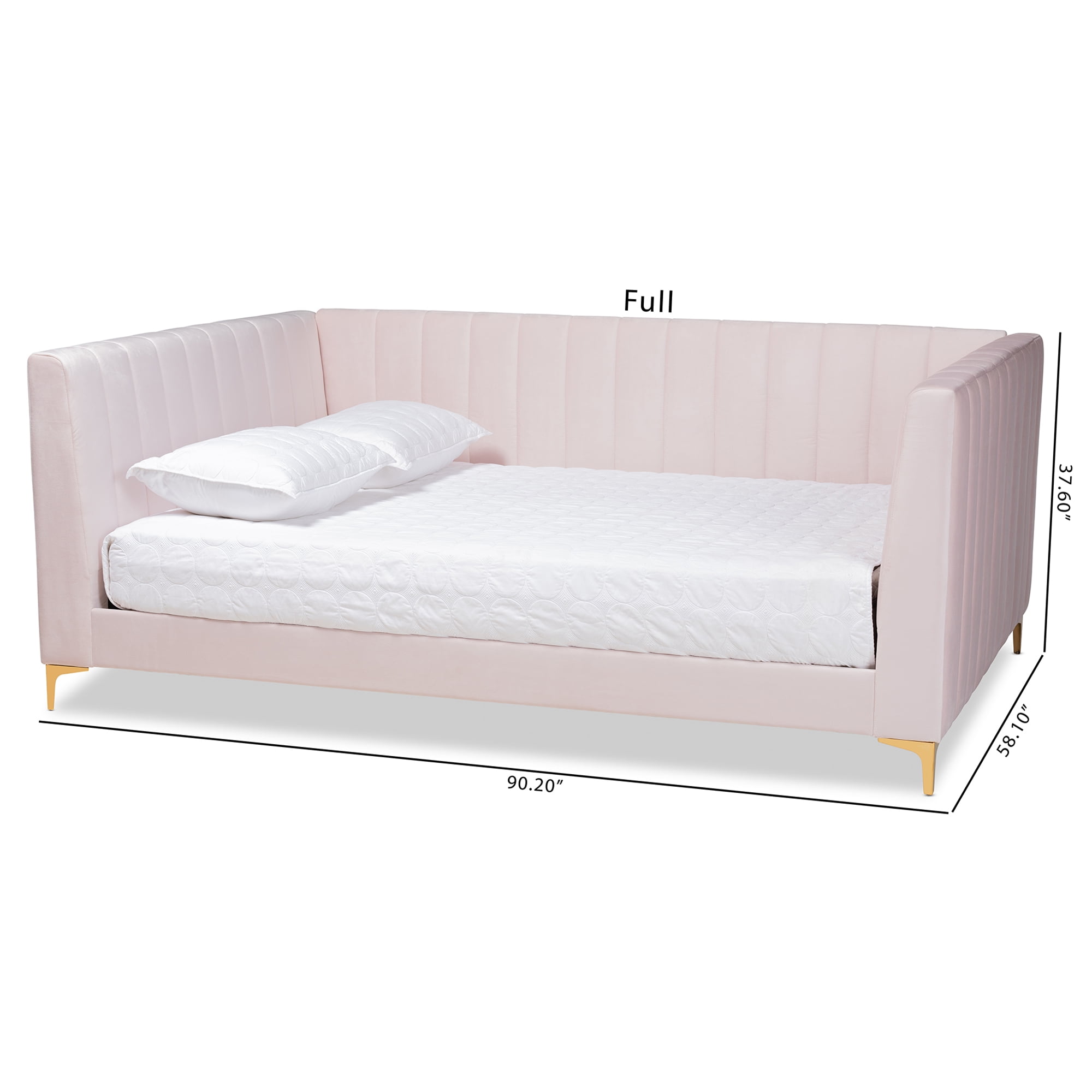Baxton Studio Oksana Modern Contemporary Glam and Luxe Light Pink Velvet Fabric Upholstered and Gold Finished Queen Daybed