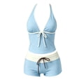 thumbnail image 4 of mgoYE Girls Y2k Vintage 2 Pieces Bikini Set Halter Tankini Top with Shorts Beach Swimsuit Vacation Outfit, 4 of 6